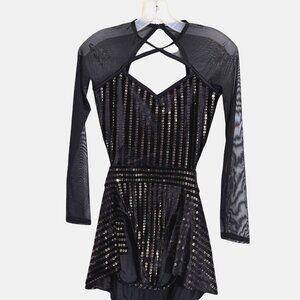 WEISSMAN Gold Sequined Dot Black Velvet Dance Dress Costume Small Adult Jazz